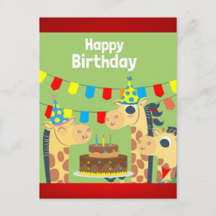 Cartão Postal Celebração Feliz de Animais da Girafa