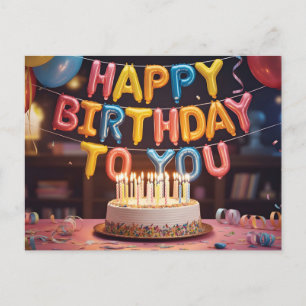 Cartão Postal Celebração Festiva de "Feliz Aniversário" com Bolo