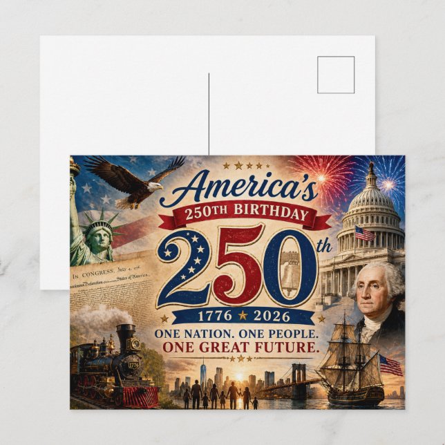 Cartão Postal Celebração Patriótica do 250º Aniversário da Améri (Frente/Verso)