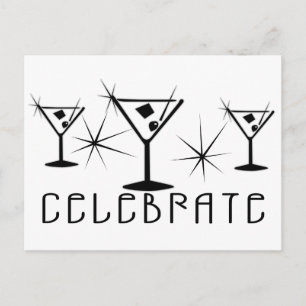 Cartão Postal Celebração - Retro Martinis - Preto e Branco