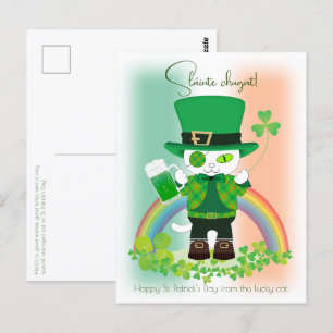 Cartão Postal Celebrar Ruas. Dia de Patrick com um Gato Sortudo