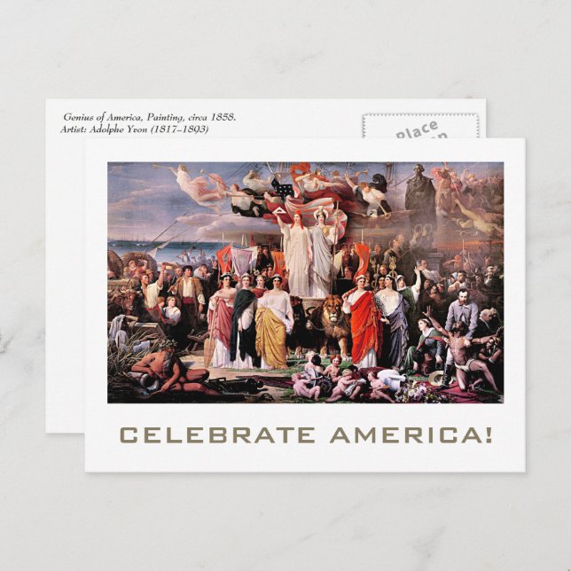 Cartão Postal Celebre a América. 4 de julho de Belas Artes (Frente/Verso)
