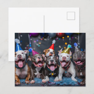 Cartão Postal Celebre o Ano Novo e Feriados com Cães Pitbull