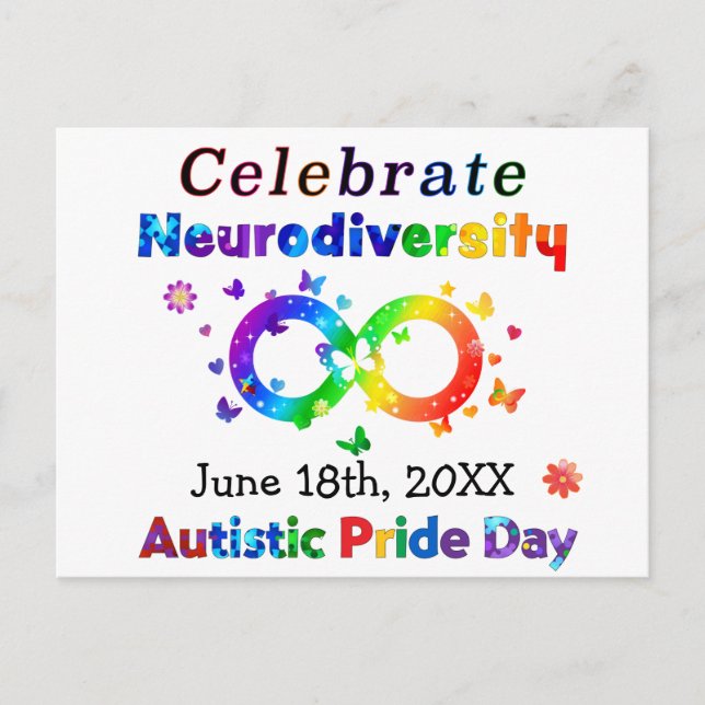 Cartão Postal Celebre o Dia do Orgulho Autista da Neurodiversida (Frente)