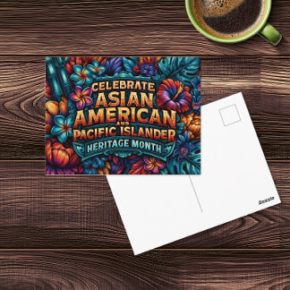 Cartão Postal Celebre o Mês da Herança AAPI com Folhagem Tropica