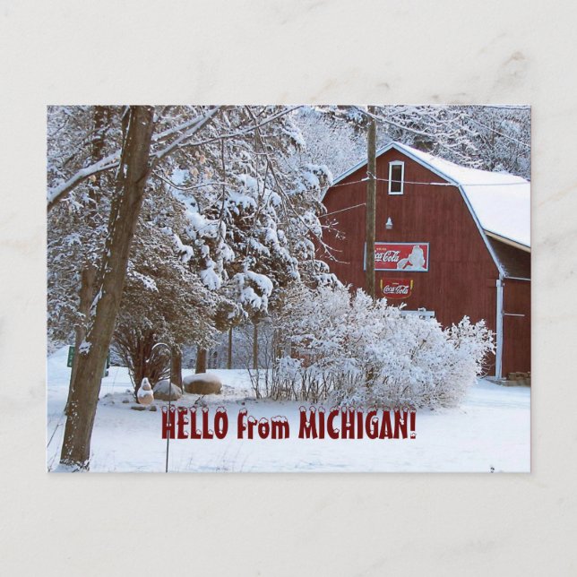 Cartão Postal CELEIRO VERMELHO NEVADO, OLÁ! de MICHIGAN! (Frente)