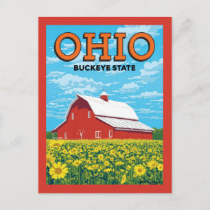 Cartão Postal Celeiro Vintage do Estado de Ohio Buckeye