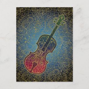 Cartão Postal Cello Filigrama Dourado - Música Colorida