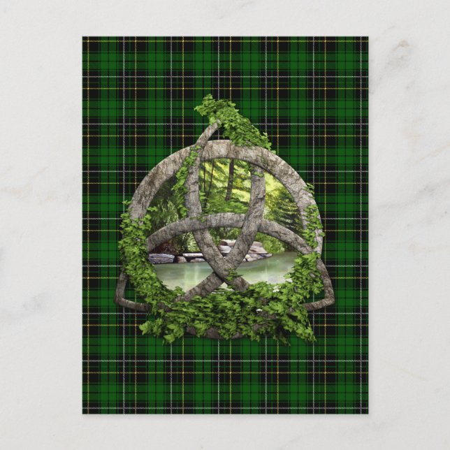 Cartão Postal Celtic Trinity Knot and Clan MacAlpan Tartan (Frente)