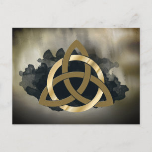 Cartão Postal Celtic Trinity Knot Ouro Watercolor