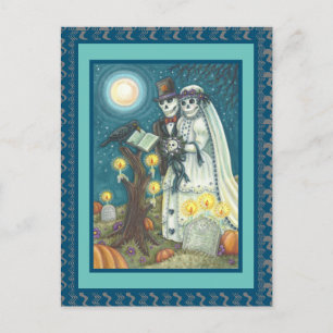 CARTÃO POSTAL CEMETERY VOWS, SKELETON WEDDING, BRIDE E GROOM