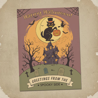 Cartão Postal Cemitério Assustador - Cena de Halloween