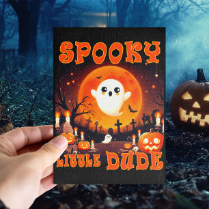 Cartão Postal Cemitério de Halloween com Fantasma fofo e lua gig