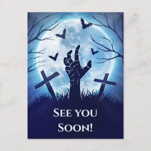 Cartão Postal Cemitério de Zumbi Assustador (azul meia-noite)