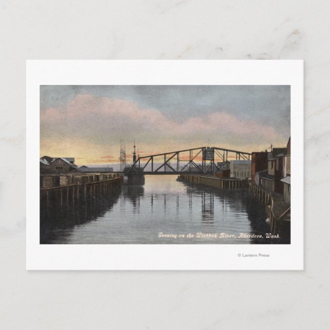 Cartão Postal Cena à noite no rio Wishkah (Frente)