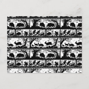 Cartão Postal Cena Alemã Elegante Caçadora Correndo Veado e Barc