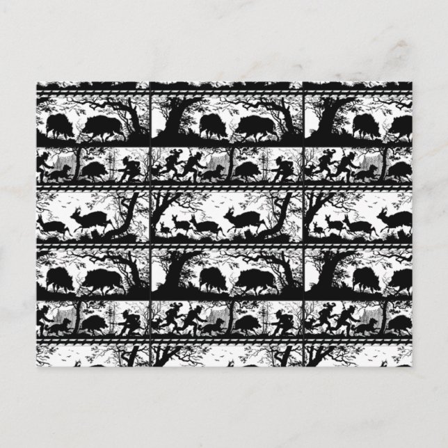 Cartão Postal Cena Alemã Elegante Caçadora Correndo Veado e Barc (Frente)