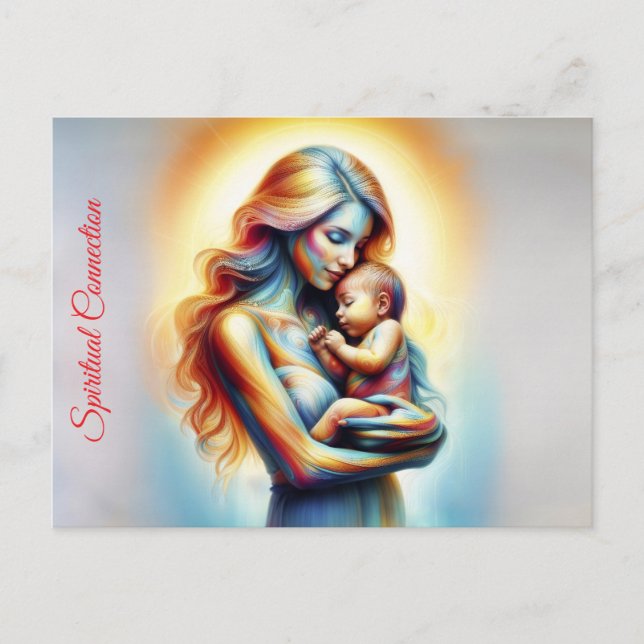 Cartão Postal Cena brilhante da mãe e do filho radiante (Frente)