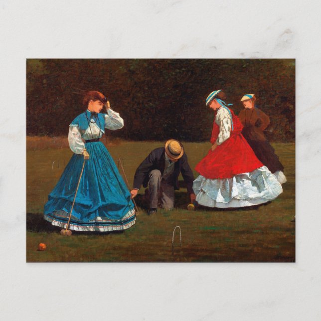 Cartão Postal Cena Croquet por Winslow Homer (1866) (Frente)