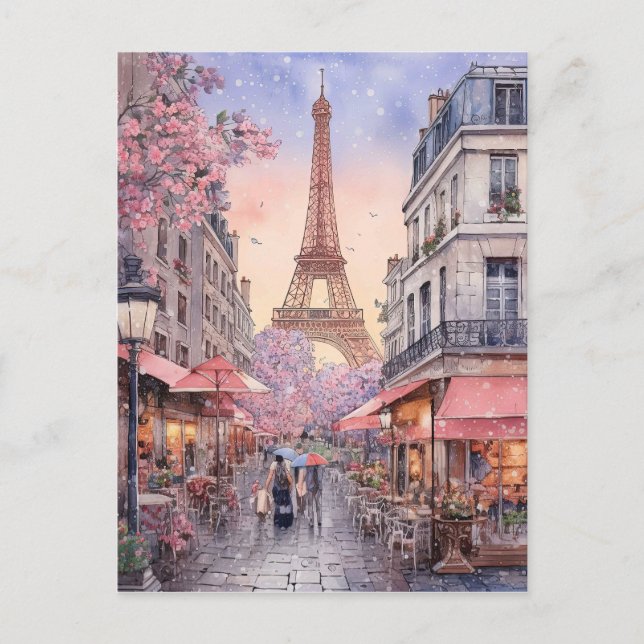 Cartão Postal Cena da Cidade de Paris com Arte Torre Eiffle (Frente)