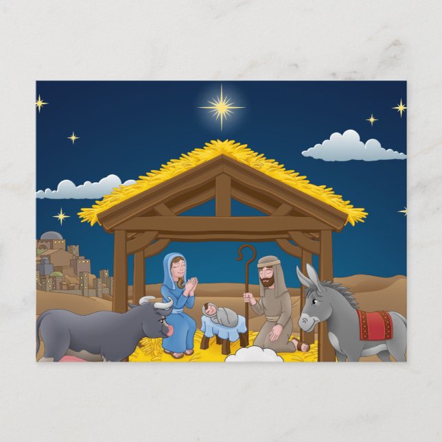 Cartão Postal Cena da Natal com o Bebê Jesus (Frente)