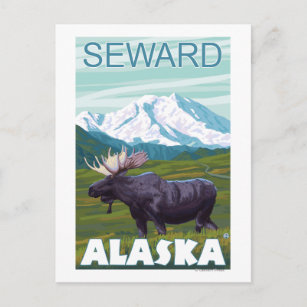 Cartão Postal Cena de alce - Seward, Alasca