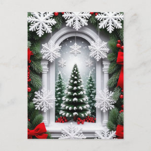 Cartão Postal ❄️ Cena de Árvore de Natal Elegante e Nevada 🎄 In
