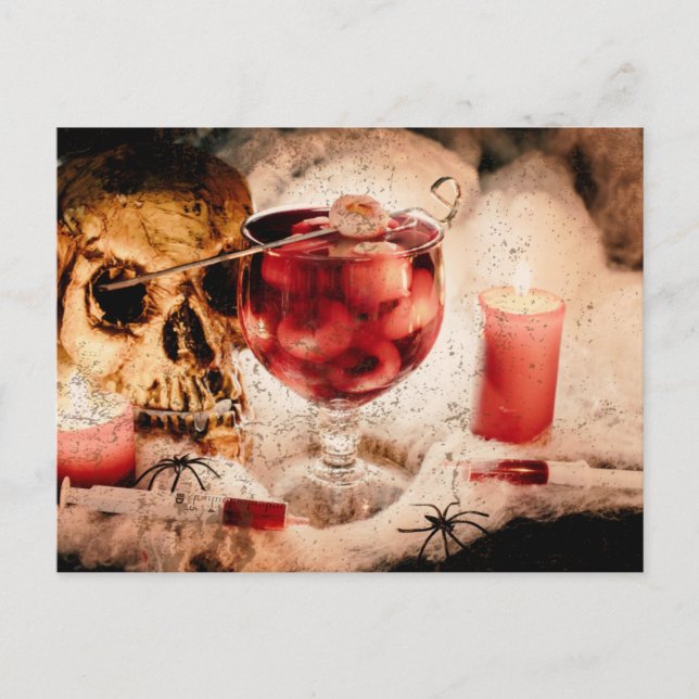 Cartão Postal Cena de Crânio Gótico de Halloween (Frente)