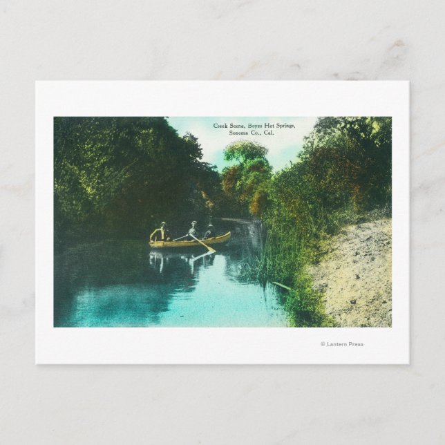 Cartão Postal Cena de Creek com Família em uma Canoa (Frente)