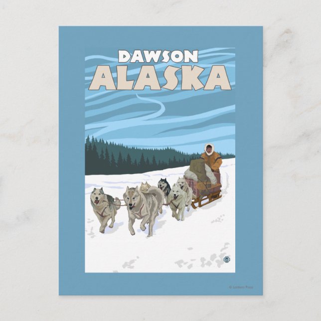 Cartão Postal Cena de Dormência de Cachorro - Dawson, Alasca (Frente)