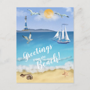 Cartão Postal Cena de frente para o oceano em aquarela Farol Gai