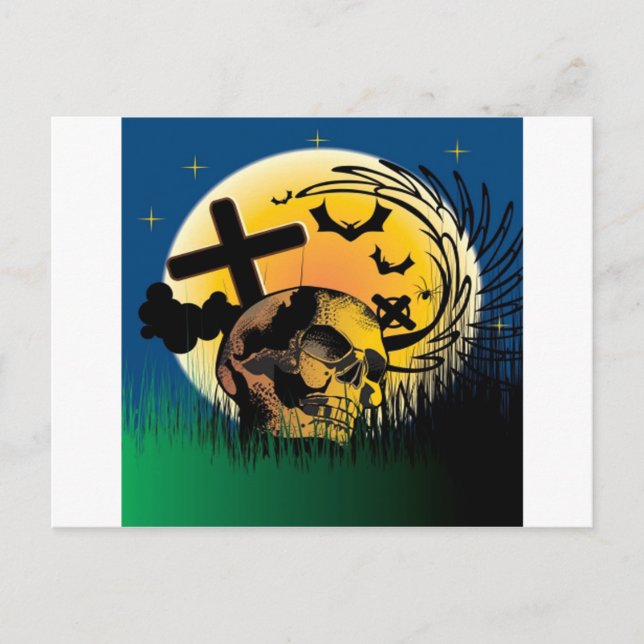 Cartão Postal Cena de Halloween Assombrada (Frente)
