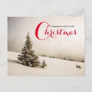 Cartão Postal Cena de inverno com Árvore - Placa de Posto