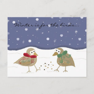 Cartão Postal Cena de Inverno com Dois Passarinhos