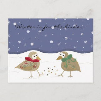 Cartão Postal Cena de Inverno com Dois Passarinhos