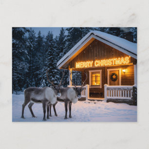 Cartão Postal Cena de inverno com um letreiro luminoso de feliz