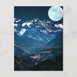 Cartão Postal Cena de inverno da neve nas montanhas sob a lua
