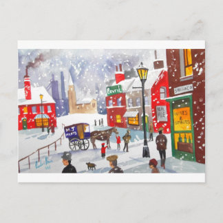 Cartão Postal Cena de inverno de Snowman pintura foliar nostálgi