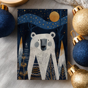 Cartão Postal Cena de Inverno do Urso Polar Fofo Nórdico Natal