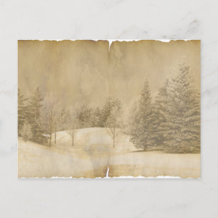 Cartão Postal Cena de inverno em Sepia e Pergaminho