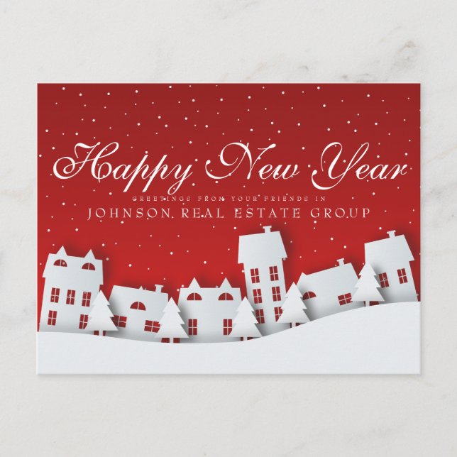 Cartão Postal Cena de inverno Moderna | Saudações de Ano Novo (Frente)