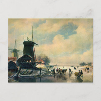 Cartão Postal Cena de inverno na Holanda, pintura a óleo