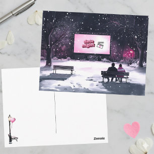Cartão Postal Cena de Inverno Preto Rosa Noite de Encontro Dia d