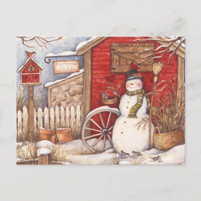 Cartão Postal Cena de inverno Rustic Snowman (Frente)