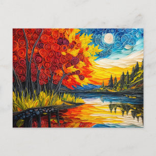 Cartão Postal Cena de Lago de Verão Indiano em Quilling