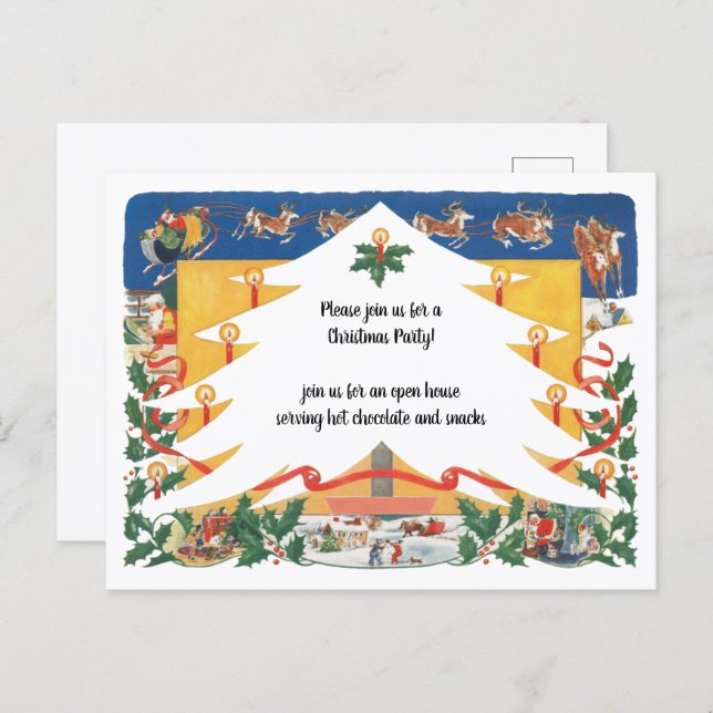 Cartão Postal Cena de Natal Antigo com Papai Noel (Frente/Verso)