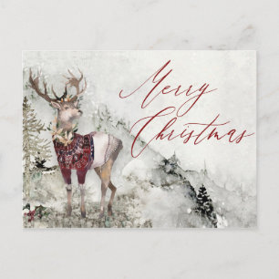 Cartão Postal Cena de Natal com Cena de Inverno de Veado Rústico