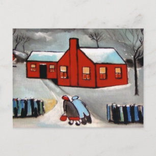CARTÃO POSTAL CENA DE NEVE DA CASA VERMELHA