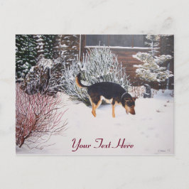 Cartão Postal Cena de neve de inverno com cachorro preto e marro