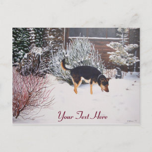 Cartão Postal Cena de neve de inverno com cachorro preto e marro